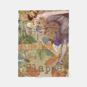 Vintage Paris Flapper Art Deco Pauw Collage Fleece Deken