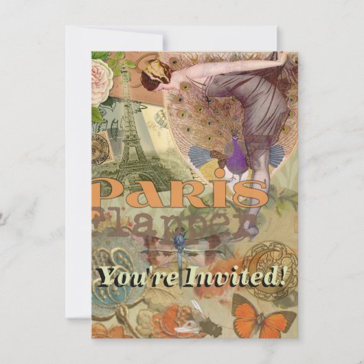 Vintage Paris Flapper Art Deco Pauw Collage Kaart (Voorkant)