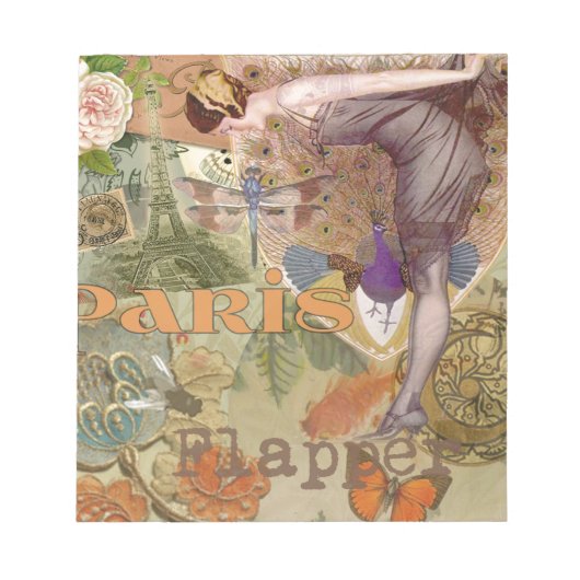 Vintage Paris Flapper Art Deco Pauw Collage Notitieblok (Voorkant)