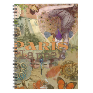 Vintage Paris Flapper Art Deco Pauw Collage Notitieboek