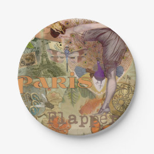 Vintage Paris Flapper Art Deco Pauw Collage Papieren Bordje