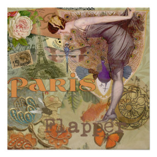 Vintage Paris Flapper Art Deco Pauw Collage Poster