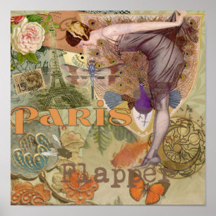 Vintage Paris Flapper Art Deco Pauw Collage Poster