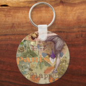 Vintage Paris Flapper Art Deco Pauw Collage Sleutelhanger (Voorkant)