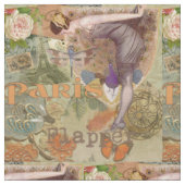Vintage Paris Flapper Art Deco Pauw Collage Stof (Close Up)