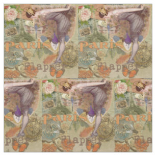 Vintage Paris Flapper Art Deco Pauw Collage Stof