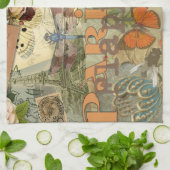 Vintage Paris Flapper Art Deco Pauw Collage Theedoek (Gevouwen)