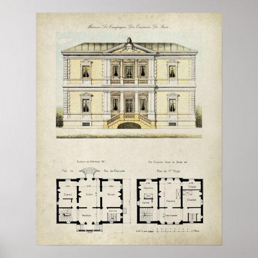 Vintage Paris France Architecture Drawing no. 4 Poster (Voorkant)