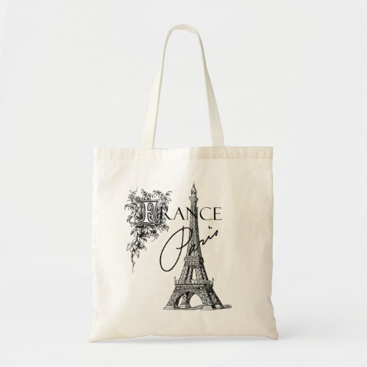 Vintage Paris Frankrijk canvas tas Eiffel Tower (Voorkant)