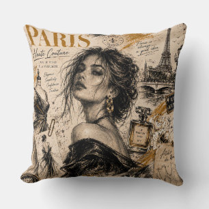 "Vintage Paris Haute Couture" Vintage Schets Kussen