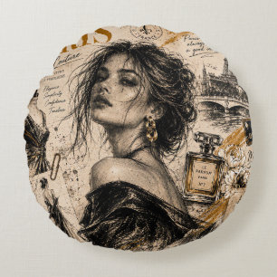 "Vintage Paris Haute Couture" Vintage Schets Rond Kussen
