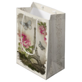 Vintage Paris Peonies Franse Collage Gift Bag Medium Cadeauzakje