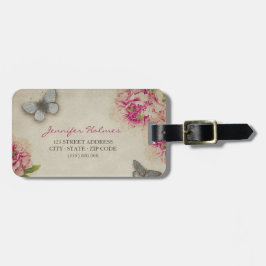Vintage Paris Peonies Gepersonaliseerd label Bagagelabel