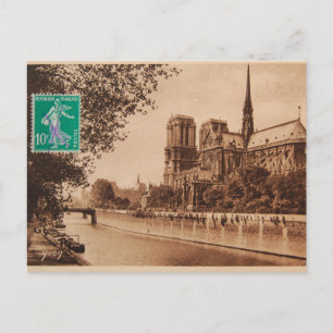 Vintage Paris Post Card, Notre Dame Cathedral Briefkaart