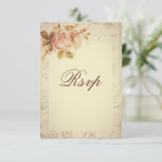 Vintage Paris Postmarks Chic Rozen RSVP (Staand voorkant)