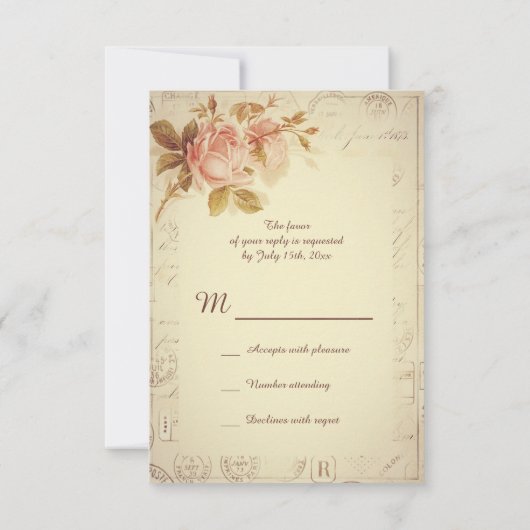 Vintage Paris Postmarks Chic Rozen RSVP (Achterkant)