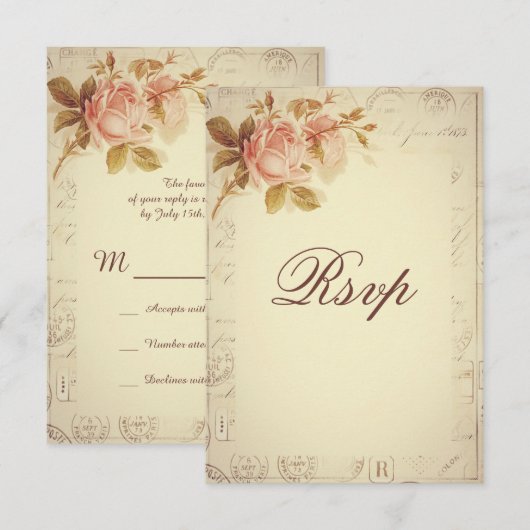 Vintage Paris Postmarks Chic Rozen RSVP (Voorkant / Achterkant)