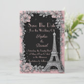 Vintage Paris Roze Roze Zilver Save The Date  (Staand voorkant)