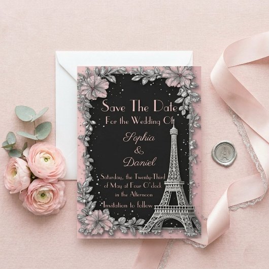 Vintage Paris Roze Roze Zilver Save The Date 