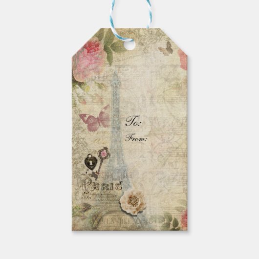 Vintage Paris Roze Rozen Slot & Sleutel Chic Bruil Cadeaulabel (Voorkant)