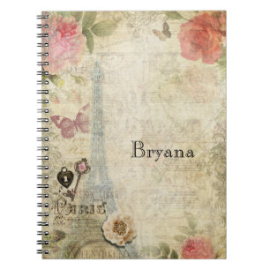 Vintage Paris Roze Rozen Slot & Sleutel Shabby Chi Notitieboek