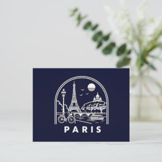 Vintage Paris Silhouette | Retro Franse Reis . Feestdagenkaart