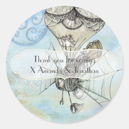 Vintage Paris Steampunk Trouwfeest Ronde Sticker (Voorkant)