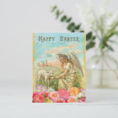 Vintage Pasen. Engel en Lam Feestdagenkaart (Staand voorkant)