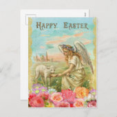 Vintage Pasen. Engel en Lam Feestdagenkaart (Voorkant / Achterkant)