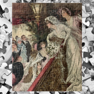 Vintage pasgetrouwd paar, Victoriaanse bruid gooit Legpuzzel