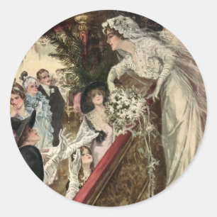 Vintage pasgetrouwd paar, Victoriaanse bruid gooit Ronde Sticker