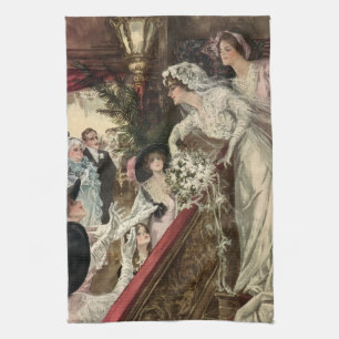 Vintage pasgetrouwd paar, Victoriaanse bruid gooit Theedoek
