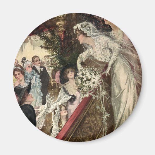 Vintage pasgetrouwd, Victoriaanse bruid gooit brui Magneet (Voorkant)