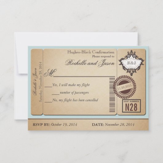 Vintage Paspoort Ticket RSVP Kaartje (Voorkant)