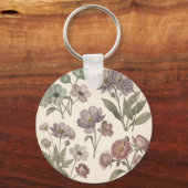 Vintage Pastel Anemonen Rozen Zachte Botanische Sleutelhanger (Voorkant)
