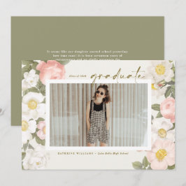 Vintage Pastel Bloemen Beige Foto Afstuderen Aankondiging