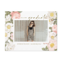 Vintage Pastel Bloemen Witte Foto Afstudeerkaart