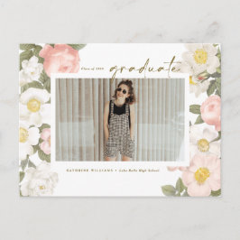 Vintage Pastel Bloemen Witte Foto Afstudeerkaart Aankondigingskaart
