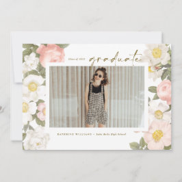 Vintage Pastel Bloemen Witte Foto Afstuderen Aankondiging