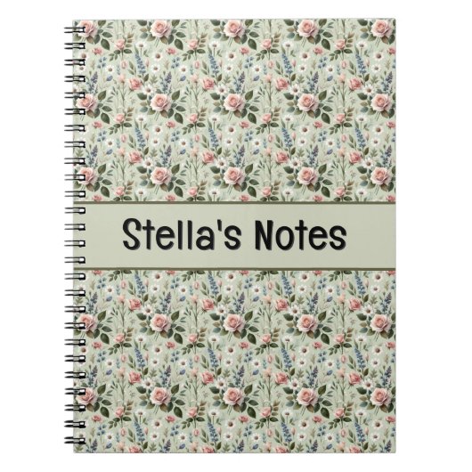 Vintage Pastel Bloemmotief Botanische Patroon Notitieboek (Voorkant)
