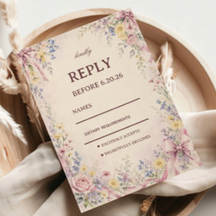 Vintage Pastel Bloemmotief RSVP Kaartje
