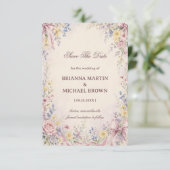Vintage Pastel Bloemmotief Save The Date (Staand voorkant)