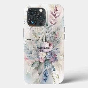 Vintage Pastel Botanische Bloemen Monogramnaam iPhone 13 Pro Hoesje