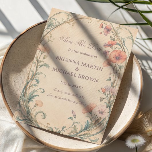 Vintage Pastel Botanische Romantiek Save The Date