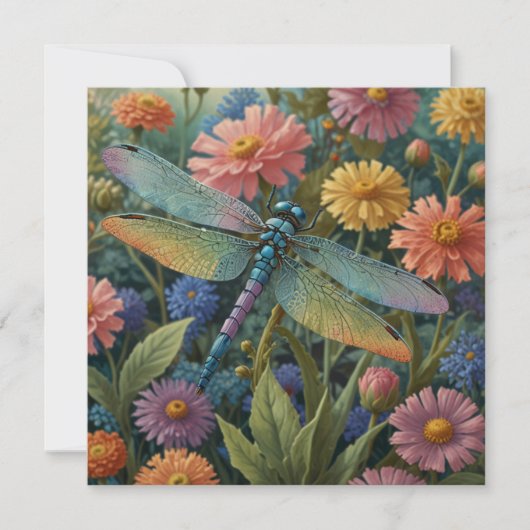 Vintage pastel floral garden dragonfly  kaart (Voorkant)