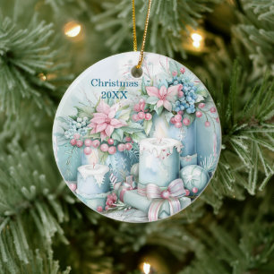 Vintage Pastel Kerstornament Keramisch Ornament