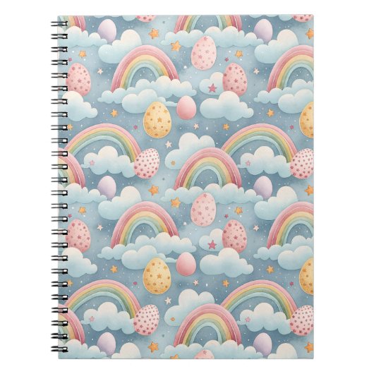 Vintage Pastel Rainbow Easter Eggs with Clouds Notitieboek (Voorkant)