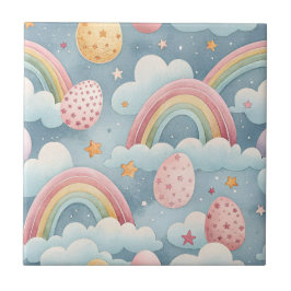 Vintage Pastel Rainbow Easter Eggs with Clouds Tegeltje