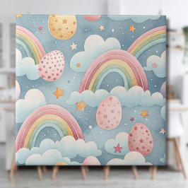 Vintage Pastel Rainbow Easter Eggs with Clouds Tegeltje