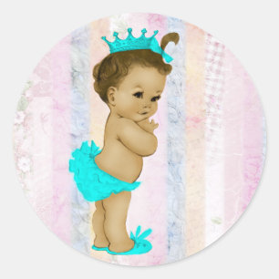 Vintage Pastel Regenboog Prinses Babyfeestje Ronde Sticker